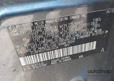 2013 Toyota Rav4 Xle z USA, uszkodzony, nr VIN 2T3RFREV7DW029334